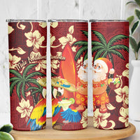 Crimson Red Tropical Christmas Hawaii Tapa Skinny Tumbler Aloha Santa Drink Party - Polynesian Pride