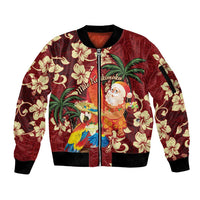 Crimson Red Tropical Christmas Hawaii Tapa Sleeve Zip Bomber Jacket Aloha Santa Drink Party LT7 Unisex Red - Polynesian Pride