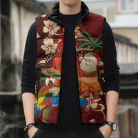 Crimson Red Tropical Christmas Hawaii Tapa Sleeveless Puffer Jacket Aloha Santa Drink Party LT7 - Polynesian Pride