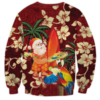 Crimson Red Tropical Christmas Hawaii Tapa Sweatshirt Aloha Santa Drink Party - Polynesian Pride