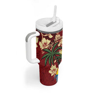 Crimson Red Tropical Christmas Hawaii Tapa Tumbler With Handle Aloha Santa Drink Party - Polynesian Pride