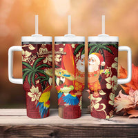 Crimson Red Tropical Christmas Hawaii Tapa Tumbler With Handle Aloha Santa Drink Party - Polynesian Pride