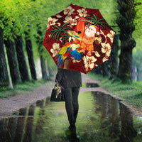 Crimson Red Tropical Christmas Hawaii Tapa Umbrella Aloha Santa Drink Party - Polynesian Pride