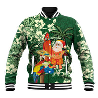 Moss Green Tropical Christmas Hawaii Tapa Baseball Jacket Aloha Santa Drink Party LT7 Unisex Green - Polynesian Pride