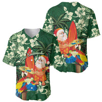 Moss Green Tropical Christmas Hawaii Tapa Baseball Jersey Aloha Santa Drink Party - Polynesian Pride