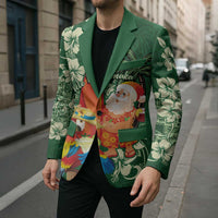 Moss Green Tropical Christmas Hawaii Tapa Blazer Aloha Santa Drink Party LT7 - Polynesian Pride