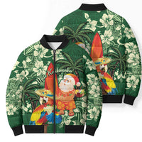 Moss Green Tropical Christmas Hawaii Tapa Bomber Puffer Jacket Aloha Santa Drink Party LT7 - Polynesian Pride