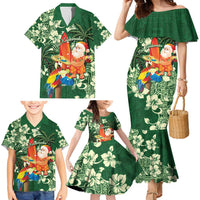 Moss Green Tropical Christmas Hawaii Tapa Family Matching Mermaid Dress and Hawaiian Shirt Aloha Santa Drink Party - Polynesian Pride