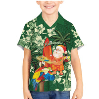Moss Green Tropical Christmas Hawaii Tapa Family Matching Mermaid Dress and Hawaiian Shirt Aloha Santa Drink Party - Polynesian Pride