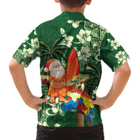 Moss Green Tropical Christmas Hawaii Tapa Family Matching Off The Shoulder Long Sleeve Dress and Hawaiian Shirt Aloha Santa Drink Party - Polynesian Pride