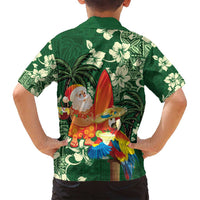 Moss Green Tropical Christmas Hawaii Tapa Family Matching Off Shoulder Short Dress and Hawaiian Shirt Aloha Santa Drink Party - Polynesian Pride