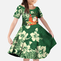 Moss Green Tropical Christmas Hawaii Tapa Family Matching Summer Maxi Dress and Hawaiian Shirt Aloha Santa Drink Party - Polynesian Pride