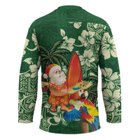 Moss Green Tropical Christmas Hawaii Tapa Hockey Jersey Aloha Santa Drink Party - Polynesian Pride