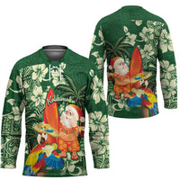 Moss Green Tropical Christmas Hawaii Tapa Hockey Jersey Aloha Santa Drink Party - Polynesian Pride