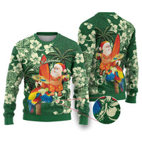 Moss Green Tropical Christmas Hawaii Tapa Ugly Christmas Sweater Aloha Santa Drink Party - Polynesian Pride