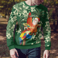Moss Green Tropical Christmas Hawaii Tapa Ugly Christmas Sweater Aloha Santa Drink Party - Polynesian Pride