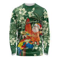 Moss Green Tropical Christmas Hawaii Tapa Long Sleeve Shirt Aloha Santa Drink Party LT7 Unisex Green - Polynesian Pride