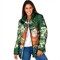 Moss Green Tropical Christmas Hawaii Tapa Padded Jacket Aloha Santa Drink Party LT7 Women Green - Polynesian Pride
