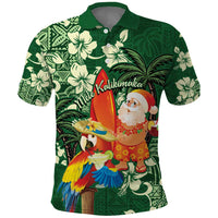 Moss Green Tropical Christmas Hawaii Tapa Polo Shirt Aloha Santa Drink Party - Polynesian Pride