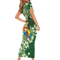 Moss Green Tropical Christmas Hawaii Tapa Short Sleeve Bodycon Dress Aloha Santa Drink Party - Polynesian Pride