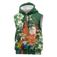 Moss Green Tropical Christmas Hawaii Tapa Sleeveless Zip Hoodie Aloha Santa Drink Party - Polynesian Pride