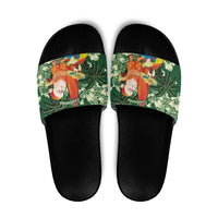 Moss Green Tropical Christmas Hawaii Tapa Slide Sandals Aloha Santa Drink Party - Polynesian Pride
