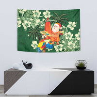 Moss Green Tropical Christmas Hawaii Tapa Tapestry Aloha Santa Drink Party - Polynesian Pride
