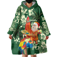 Moss Green Tropical Christmas Hawaii Tapa Wearable Blanket Hoodie Aloha Santa Drink Party - Polynesian Pride