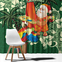 Moss Green Tropical Christmas Hawaii Tapa Window Curtain Aloha Santa Drink Party - Polynesian Pride
