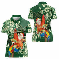 Moss Green Tropical Christmas Hawaii Tapa Women Polo Shirt Aloha Santa Drink Party - Polynesian Pride