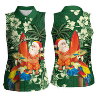 Moss Green Tropical Christmas Hawaii Tapa Women Sleeveless Polo Shirt Aloha Santa Drink Party - Polynesian Pride