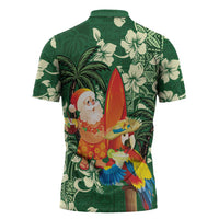 Moss Green Tropical Christmas Hawaii Tapa Zipper Polo Shirt Aloha Santa Drink Party - Polynesian Pride