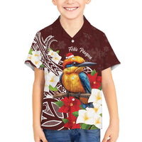 Felis Pasgua Guam Family Matching Tank Maxi Dress and Hawaiian Shirt Christmas Sihek Kingfisher with Guasali LT7 Son's Shirt Crimson - Polynesian Pride