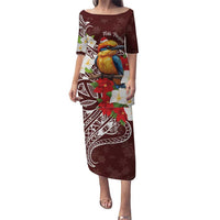 Felis Pasgua Guam Puletasi Christmas Sihek Kingfisher with Guasali LT7 Long Dress Crimson - Polynesian Pride