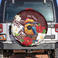 Felis Pasgua Guam Spare Tire Cover Christmas Sihek Kingfisher with Guasali LT7 Crimson - Polynesian Pride