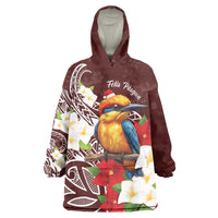 Felis Pasgua Guam Wearable Blanket Hoodie Christmas Sihek Kingfisher with Guasali LT7 One Size Crimson - Polynesian Pride