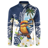 Hafa Adai Guam Button Sweatshirt Sihek Guam Kingfisher with Guasali LT7 Navy Blue - Polynesian Pride