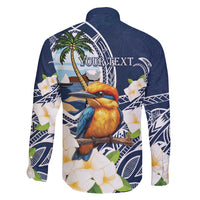 Hafa Adai Guam Family Matching Long Sleeve Bodycon Dress and Hawaiian Shirt Sihek Guam Kingfisher with Guasali
