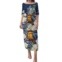 Hafa Adai Guam Puletasi Sihek Guam Kingfisher with Guasali LT7 Long Dress Navy Blue - Polynesian Pride