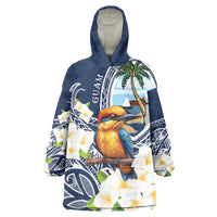 Hafa Adai Guam Wearable Blanket Hoodie Sihek Guam Kingfisher with Guasali LT7 One Size Navy Blue - Polynesian Pride
