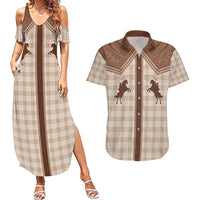 Aloha Hawaii Cowboys Paniolo Couples Matching Summer Maxi Dress and Hawaiian Shirt Beige Palaka - Polynesian Pride