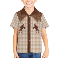 Aloha Hawaii Cowboys Paniolo Family Matching Short Sleeve Bodycon Dress and Hawaiian Shirt Beige Palaka - Polynesian Pride
