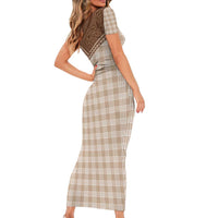 Aloha Hawaii Cowboys Paniolo Short Sleeve Bodycon Dress Beige Palaka - Polynesian Pride