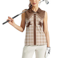 Aloha Hawaii Cowboys Paniolo Women Sleeveless Polo Shirt Beige Palaka LT7 - Polynesian Pride