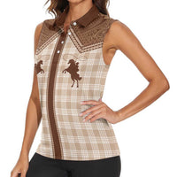 Aloha Hawaii Cowboys Paniolo Women Sleeveless Polo Shirt Beige Palaka LT7 - Polynesian Pride