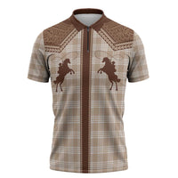 Aloha Hawaii Cowboys Paniolo Zipper Polo Shirt Beige Palaka LT7 Beige - Polynesian Pride
