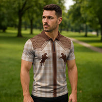 Aloha Hawaii Cowboys Paniolo Zipper Polo Shirt Beige Palaka LT7 - Polynesian Pride
