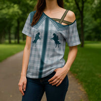 Aloha Hawaii Cowboys Paniolo Cross Shoulder Shirt Teal Palaka - Polynesian Pride