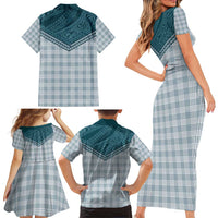 Aloha Hawaii Cowboys Paniolo Family Matching Short Sleeve Bodycon Dress and Hawaiian Shirt Teal Palaka - Polynesian Pride