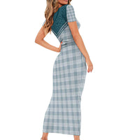 Aloha Hawaii Cowboys Paniolo Family Matching Short Sleeve Bodycon Dress and Hawaiian Shirt Teal Palaka - Polynesian Pride